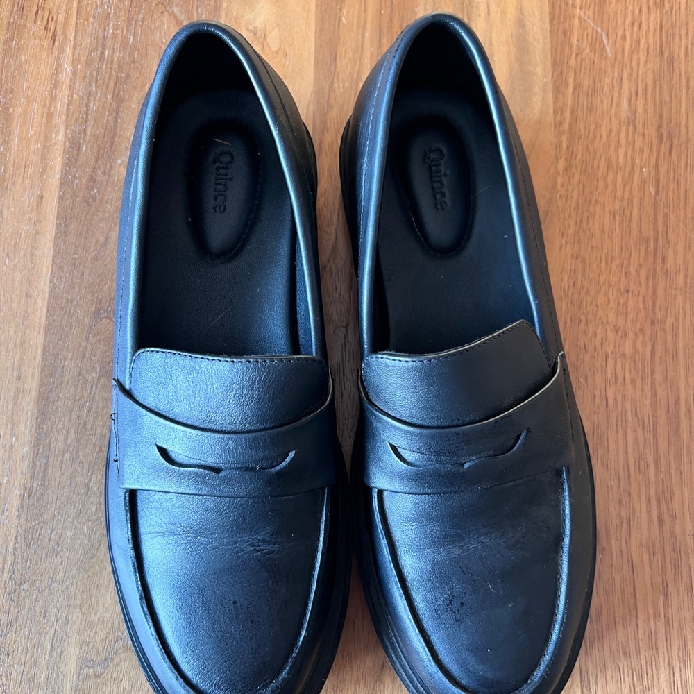 Quince Black Leather Penny Loafers for Women